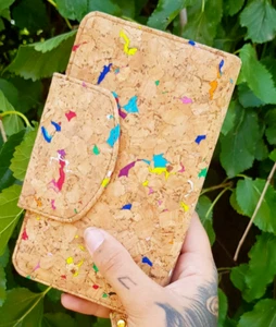 Cork Long Wallet Wristlet Handmade Cork Eco-Friendly Sustainable Vegan Material - Picture 1 of 16