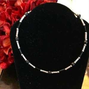 SILPADA 925 Sterling Silver Artisan Black Beaded Ankle Bracelet A1480 - Picture 1 of 13