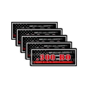 .300 BO Calcomanía de lata de municiones Caja Pegatina Línea Roja Bandera Americana Paquete de 5 - Imagen 1 de 2