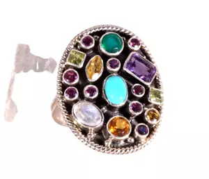 NB 925 Sterlingsilber Türkis Amethyst Citrin Mondstein Ring Größe 12 - Bild 1 von 8