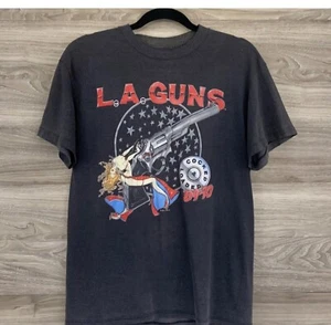 Rare Vintage L.A. Guns Cocked & Loaded Tour '89-'90 Crew black Tee Mens Med - Picture 1 of 4