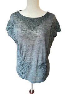 Green Knit Top Anthropologie 9-H15 STCL Cotton Lace Slubbed Victorian Small - Picture 1 of 5
