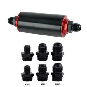 AN6 AN8 AN10 100 Micron Billet Aluminum Inline Fuel Petrol Filter High Flow Kit - Picture 1 of 10
