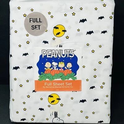 PEANUTS Snoopy FULL SHEETS SET Halloween Bats Full Moon Stars Ghost Scary NEW - Image 1 of 4