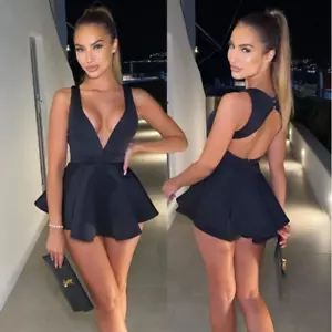 Super Short Mini Sexy Party Dress, Deep V Backless Sexy Sleeveless Dress - Picture 1 of 7