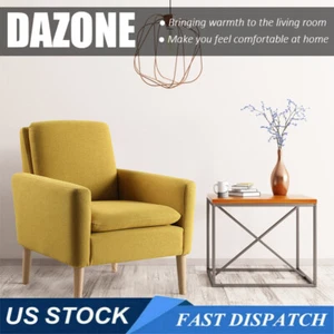 ArmChair Modern Single Sofa Accent Linen Fabric Upholstered Living Room Armchair - Picture 1 of 15