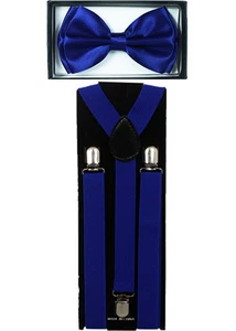 JUEGO COMBO DE COLGANTES Y PAJARITA azul Royal Navy Suspendedor Ajustable Corbata - Imagen 1 de 1