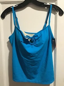LANDS' END Womens Tankini Top w/soft cup bra Turquoise Blue Sz 10 NWT - Picture 1 of 5