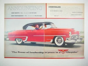 Vintage 1954 Chrysler Advertisement Red Convertible Car 2 Page Print - Picture 1 of 2