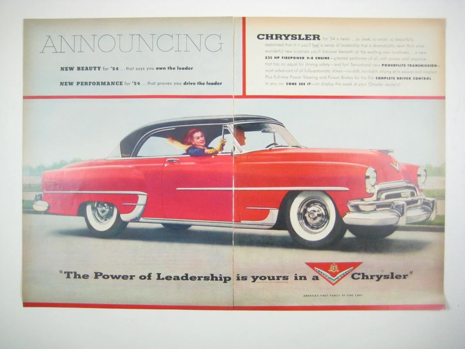 Vintage 1954 Chrysler Advertisement Red Convertible Car 2 Page Print - Image 1 of 2