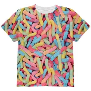 Halloween Sour Gummy Worms All Over Youth T Shirt - Picture 1 of 1
