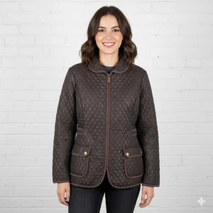 Country Casual Brown Quilted Newdale Coat Womens Size 16 Zip Up Diamond Pattern - Picture 1 of 9