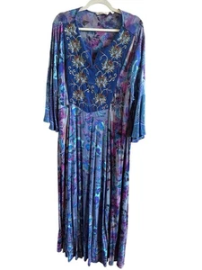 Soft Surroundings Women’s Lilac Blue Floral Maxi Dress Size 1X Gold Beading - Picture 1 of 10