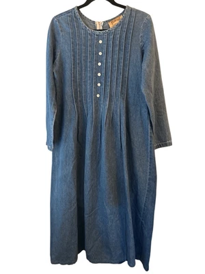 80's Studio Ease Denim Midi Jumper Dress 8P Vintage Country western cottagecore - Image 1 of 4