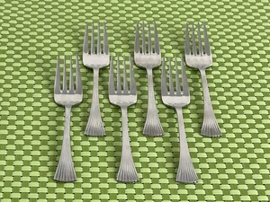 The Cellar CLF17 Stainless 6 Salad Forks Glossy Fan Ribbed Handle Flatware 6 1/2 - Picture 1 of 9
