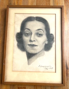LADY PORTRAIT PENCIL DRAWING  - CELEBRITY ?  1937 - Picture 1 of 4