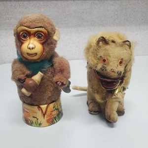 Vintage 1950’s Wind up Roaring Lion & Milk Drinking Monkey - DAMAGED, WORKING! - Picture 1 of 13