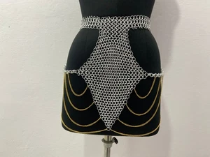 Aluminum Halter Decorated  Skirt, 10 mm Butted Fantasy Sexy Chainmail Skirt - Picture 1 of 8
