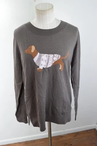 LOFT Sweater Womens Medium Gray Dachshund Dog Knit Pullover Crewneck New - Picture 1 of 5