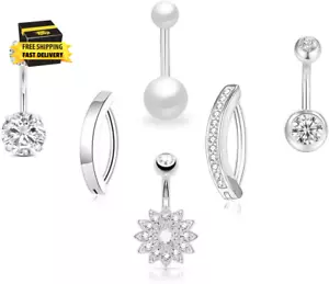6Pcs Belly Button Ring 14K Gold Plated Belly Button Rings Surgical Stainless Ste - Picture 1 of 7