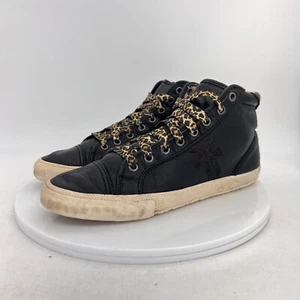 Frye Kira High Top Women Size 8.5M 71160 Black Leather Leopard Lace Up Shoes - Picture 1 of 15