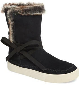 NEW TOMS Vista Faux Fur Lined Waterproof Black Suede Slip-On Boot US 6/EUR 36.5 - Picture 1 of 12