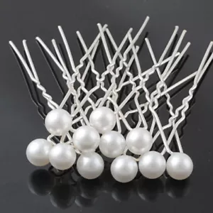10pcs Pearl White Hair Pins Bridal Wedding Round Hairpins 8mm 10mm 12mm Silver - Picture 1 of 8