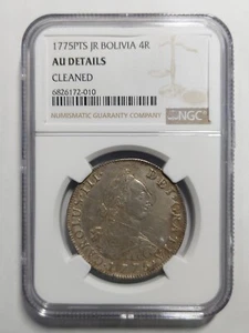 Bolivia 4 Reales Silver, 1775 PTS JR, NGC AU Details - Picture 1 of 3