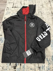 New Converse Jacket Windbreaker M-10-12  Blk Youth  Zip Mesh Lining Logo Chest - Picture 1 of 11