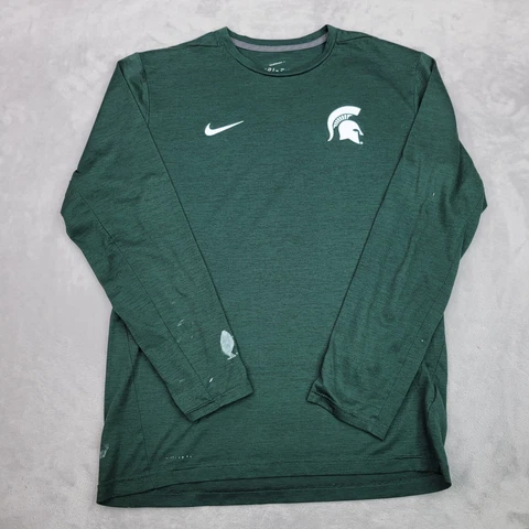 Michigan State Spartan Shirt Men Medium Green Sport Team Crew Long Sleeve Adult* Cover