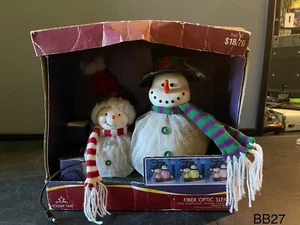 Schneemänner Eisen Schlitten Urlaub Display Glasfaser Lichter elektrisch BESCHÄDIGTE BOX - Bild 1 von 24
