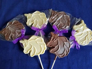 CHOCOLATE UNICORN SHAPED LOLLIPOPS FANTASY SWEET/S/PARTY BAG FILLERS/STOCKING - Picture 1 of 1