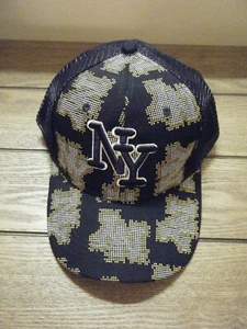 HERREN NY BASEBALL KAPPE MARINEBLAU WEISS GOLD VERSTELLBAR WOLLMISCHUNG - Bild 1 von 2