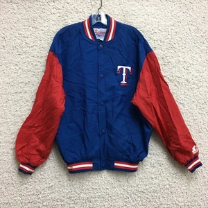 VINTAGE Texas Rangers Starter Jacke Large Herren blau Baseball durchgehender Reißverschluss Diamant L - Bild 1 von 12