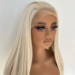 Long Straight Heat Resistant Synthetic Hair HD T Lace Front Wig Platinum blonde - Picture 1 of 8
