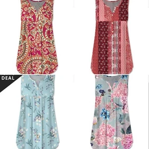 Women's Paisley & Floral Button-Front Sleeveless Tank Top Cute Soft MSRP $70 - Picture 1 of 17