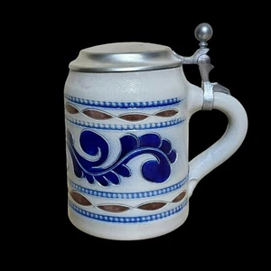 1970's Goebel Salt Glaze Beer Stein with Zinn Pewter Lid - West Germany Cobalt - Bild 1 von 11