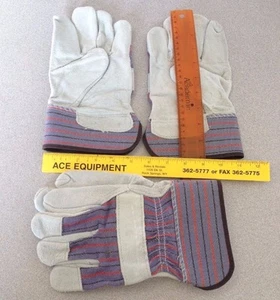 Lot 2 pair NEW 70% Leather Cow Split Palm 30% Cotton Work Gloves size M-L 10"OAL - Bild 1 von 5