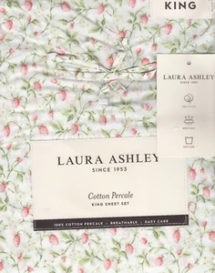 Laura Ashley King Sheet Set Bramble Vine Pink 4pc Cottage Farmhouse Chic Green - Picture 1 of 5