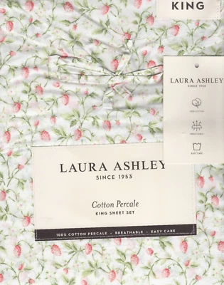 Laura Ashley King Sheet Set Bramble Vine Pink 4pc Cottage Farmhouse Chic Green - Image 1 of 4