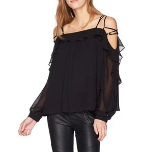 NUOVO TOP A SPALLA FREDDA BCBG MAXAZRIA NERO TAURIEL JGK1Z852/S654A TAGLIA L - Foto 1 di 5
