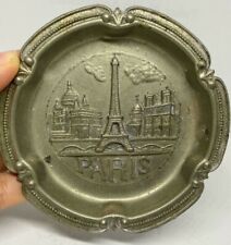 Vintage Souvenir Ashtray Silver plated Plate Paris Eiffel Tower Engraved Inside