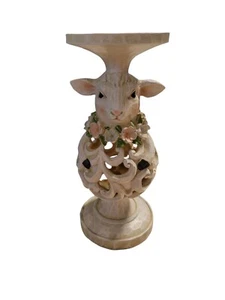 Valerie Parr Hill Ostern Lamm Standfuß Kerzenhalter geschnitzt Holzoptik 11" - Bild 1 von 6