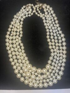 J CREW MULTI STRAND KNOTTED GRADUATED LAYERED 5 STRAND FAUX WHITE PEARL NECKLACE