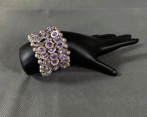 Pulsera Disfraz Gema 6 Pulgadas Plástico Púrpura Tono Plata Metal Elástico Elástico - Imagen 1 de 8