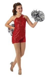 Fired Up ROT Kind 6x7 Jazz Tap Tanz Kostüm Folie Unitard mit Paillettenauflage - Bild 1 von 4