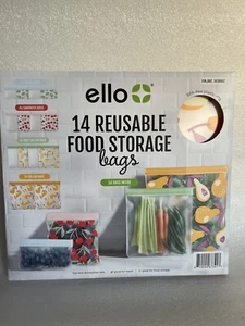 Ello Reusable Food Storage Bags 14 Pack BPA-Free Travel Bags Dishwasher Safe - Picture 1 of 11
