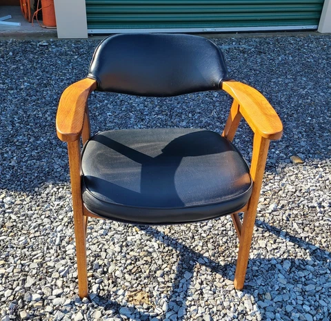 Mid-Century Modern Murphy-Miller Arm Chair ~ Teak ~ Black Naugahyde Cover