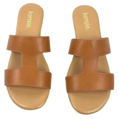 Sandalias Kensie Elena Marrón Recortadas Deslizables Talla 7M Cómodas Cuña Informales Verano Foto 1 de 4