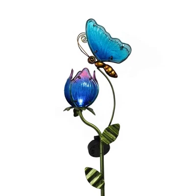 Flower Yard Decorations Outdoor, 42'' Blue Glass Butterfly Solar Outdoor Ligh... - Image 1 of 4